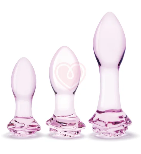 Набор стеклянных анальных пробок с розочками Glas Rosebud Butt Plug Set фото 1