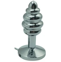 Винтообразная алюминиевая анальная пробка с электростимуляцией Kanikule серебряного цвета