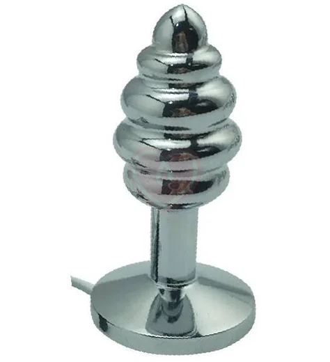 Винтообразная алюминиевая анальная пробка с электростимуляцией Kanikule серебряного цвета фото 1