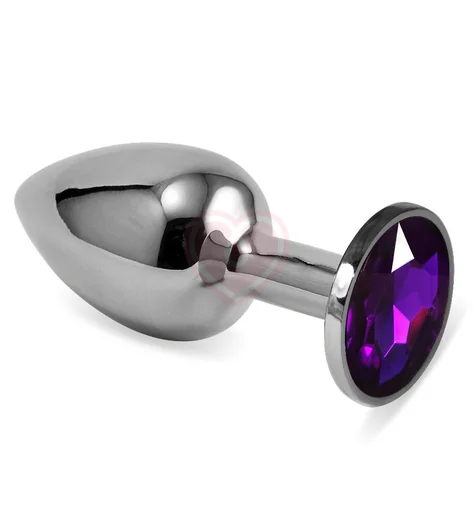 Анальная пробка с фиолетовым кристаллом Diamond Purple Sparkle Small серебро фото 1