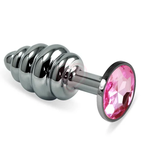 Анальная пробка Silver спираль с розовым кристаллом фото 1