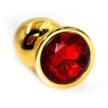 Маленькая золотая алюминиевая анальная пробка Small с красным стразом