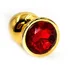 Маленькая золотая алюминиевая анальная пробка Small с красным стразом фото 1
