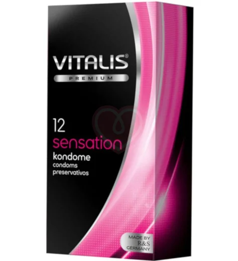 Розовые презервативы Vitalis Premium Sensation с кольцами и пупырышками 12 шт фото 1
