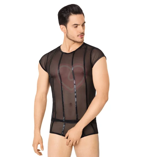 Мужской комплект из прозрачной футболки и трусов в полоску фото 1