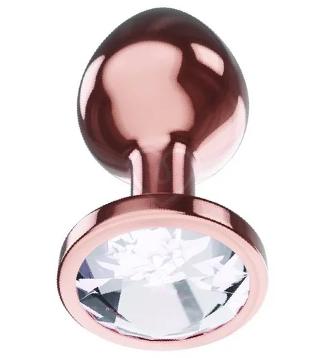 Анальная пробка с прозрачным кристаллом Diamond Moonstone Shine S розовое золото фото 1