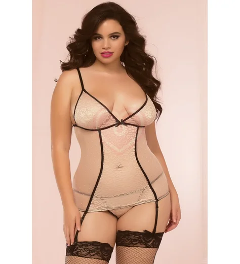 Мягкий корсет телесного цвета с пажами для чулок Plus size фото 1