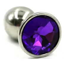 Стальная анальная пробка Small с фиолетовым кристаллом