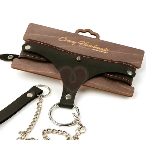 Ошейник из натуральной кожи с контрастной строчкой Crazy Handmade фото 1