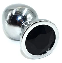 Алюминиевая анальная пробка Medium с чёрным кристаллом