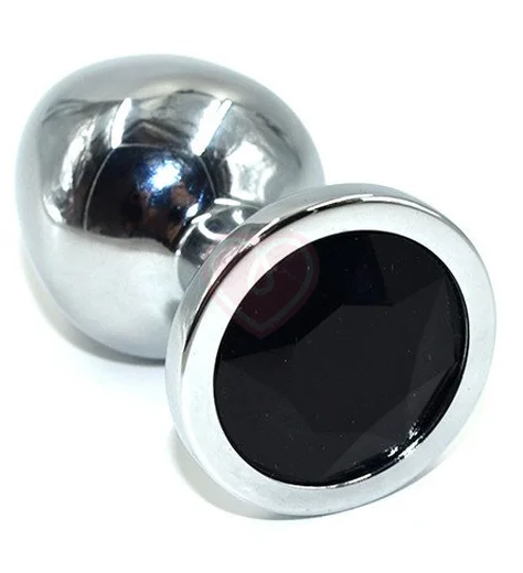 Алюминиевая анальная пробка Medium с чёрным кристаллом фото 1