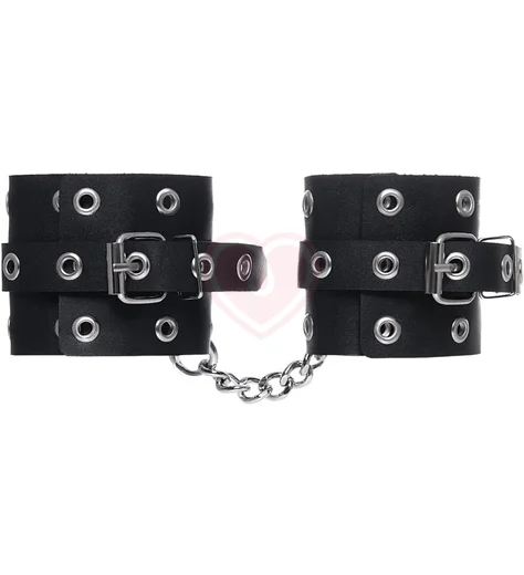 Кожаные наручники с люверсами Pecado BDSM черные фото 1