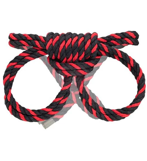 Наручники-оковы из хлопковой веревки Pecado BDSM Узел-омега черно-красные фото 1