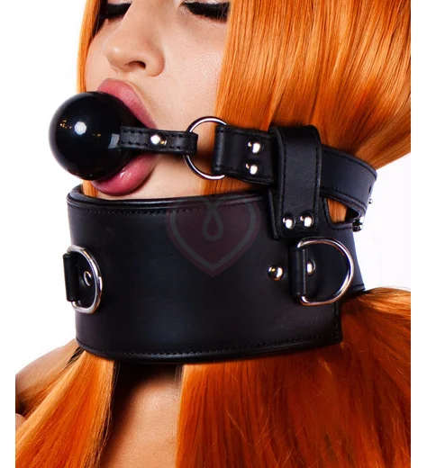 Кожаный ошейник с кляпом Scandal чёрный фото 1