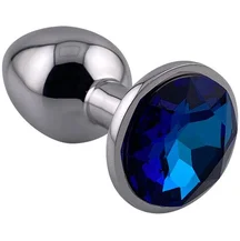 Алюминиевая анальная пробка Kanikule Small с тёмно-голубым кристаллом