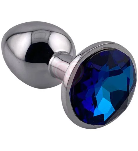 Алюминиевая анальная пробка Kanikule Small с тёмно-голубым кристаллом фото 1