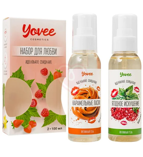 Набор для любви из 2 гелей-смазок Yovee со вкусом малины с мятой и карамели фото 1
