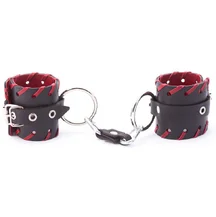 Наручники из натуральной кожи с красной окантовкой Crazy Handmade