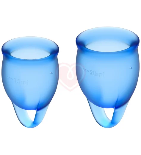 Набор из 2 менструальных чаш с петелькой Satisfyer синий фото 1