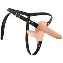 Гладкий двухсторонний страпон с вибрацией на ремешках Vibrating Double Strap-On