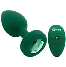 Вибропробка b-Vibe Vibrating Jewel Plug с кристаллом и пультом зелёная