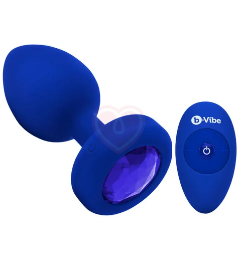 Вибропробка b-Vibe Vibrating Jewel Plug L/XL с кристаллом и пультом синяя фото 1