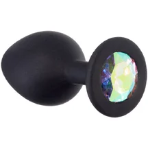 Средняя анальная пробка Emotions Cutie Medium чёрная с кристаллом цвета лунного камня