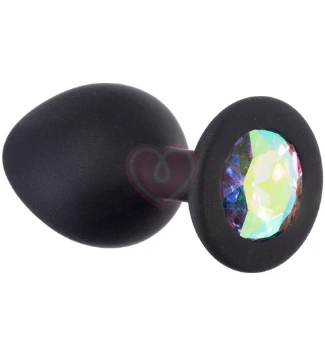 Средняя анальная пробка Emotions Cutie Medium чёрная с кристаллом цвета лунного камня фото 1