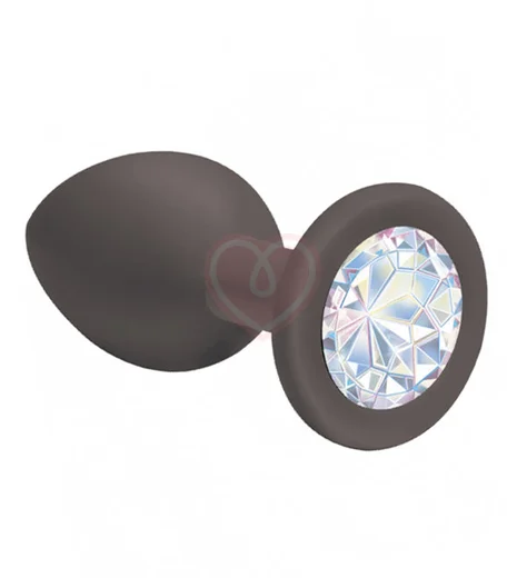 Маленькая анальная пробка Emotions Cutie Small чёрная с кристаллом цвета лунного камня фото 1