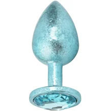Алюминиевая анальная пробка Kanikule Small с гранёным кристаллом голубая