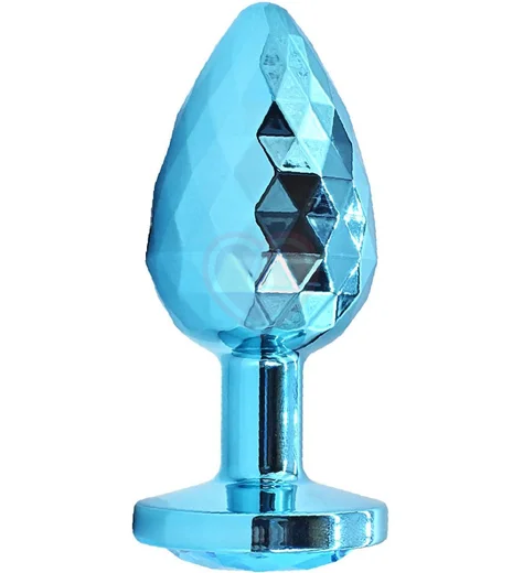 Текстурная алюминиевая анальная пробка Kanikule Medium с кристаллом голубая фото 1