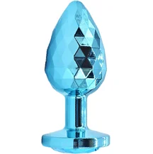 Текстурная алюминиевая анальная пробка Kanikule Large с кристаллом голубая