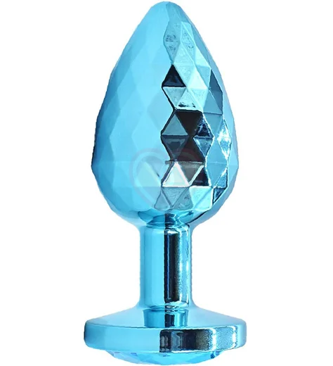 Текстурная алюминиевая анальная пробка Kanikule Large с кристаллом голубая фото 1