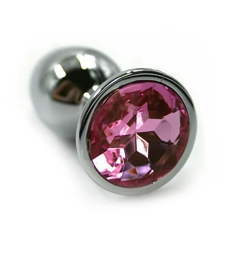 Маленькая алюминиевая анальная пробка Small с розовым стразом фото 1