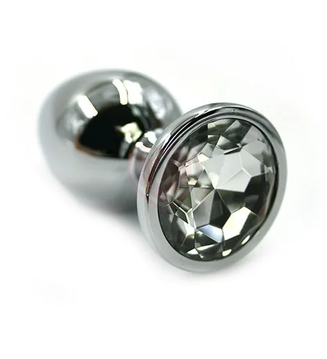Маленькая алюминиевая анальная пробка Small с прозрачным стразом фото 1