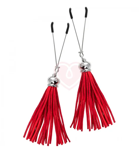 Зажимы-вилки на соски с замшевыми кисточками Pecado BDSM красные фото 1