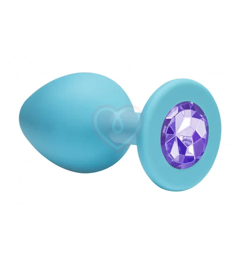 Маленькая анальная пробка Emotions Cutie Small бирюзовая с фиолетовым кристаллом фото 1