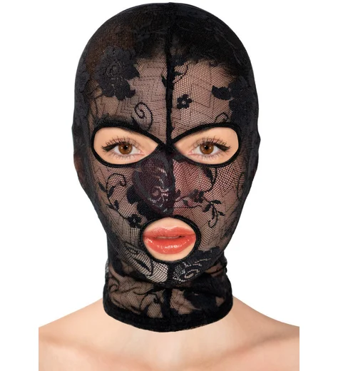 Кружевная маска Fetish Tentation с отверстиями для глаз и рта чёрная фото 1