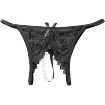 Кружевные трусики с жемчугом и открытым доступом чёрные