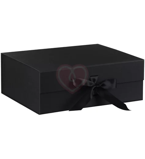 Большая подарочная коробка с лентой 31x26x10 см чёрная фото 1