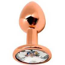 Анальная пробка с белым кристаллом Cnex Wooomy Tralalo L розовое золото