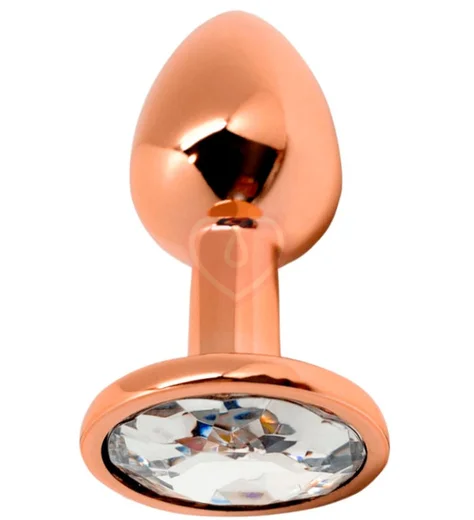 Анальная пробка с белым кристаллом Cnex Wooomy Tralalo L розовое золото фото 1