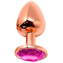 Анальная пробка с розовым кристаллом Cnex Wooomy Tralalo M розовое золото