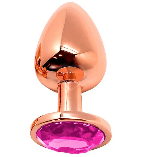 Анальная пробка с розовым кристаллом Cnex Wooomy Tralalo M розовое золото фото 1