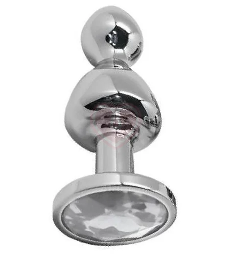 Фигурная анальная пробка с белым кристаллом Cnex Wooomy Lollypop M серебро фото 1