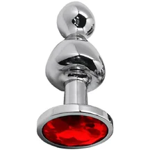Фигурная анальная пробка с красным кристаллом Cnex Wooomy Lollypop M серебро