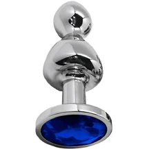 Фигурная анальная пробка с синим кристаллом Cnex Wooomy Lollypop M серебро