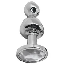 Фигурная анальная пробка с белым кристаллом Cnex Wooomy Lollypop L серебро