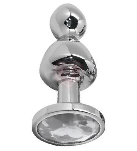 Фигурная анальная пробка с белым кристаллом Cnex Wooomy Lollypop L серебро фото 1