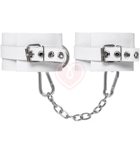 Кожаные наручники с люверсами Pecado BDSM белые фото 2